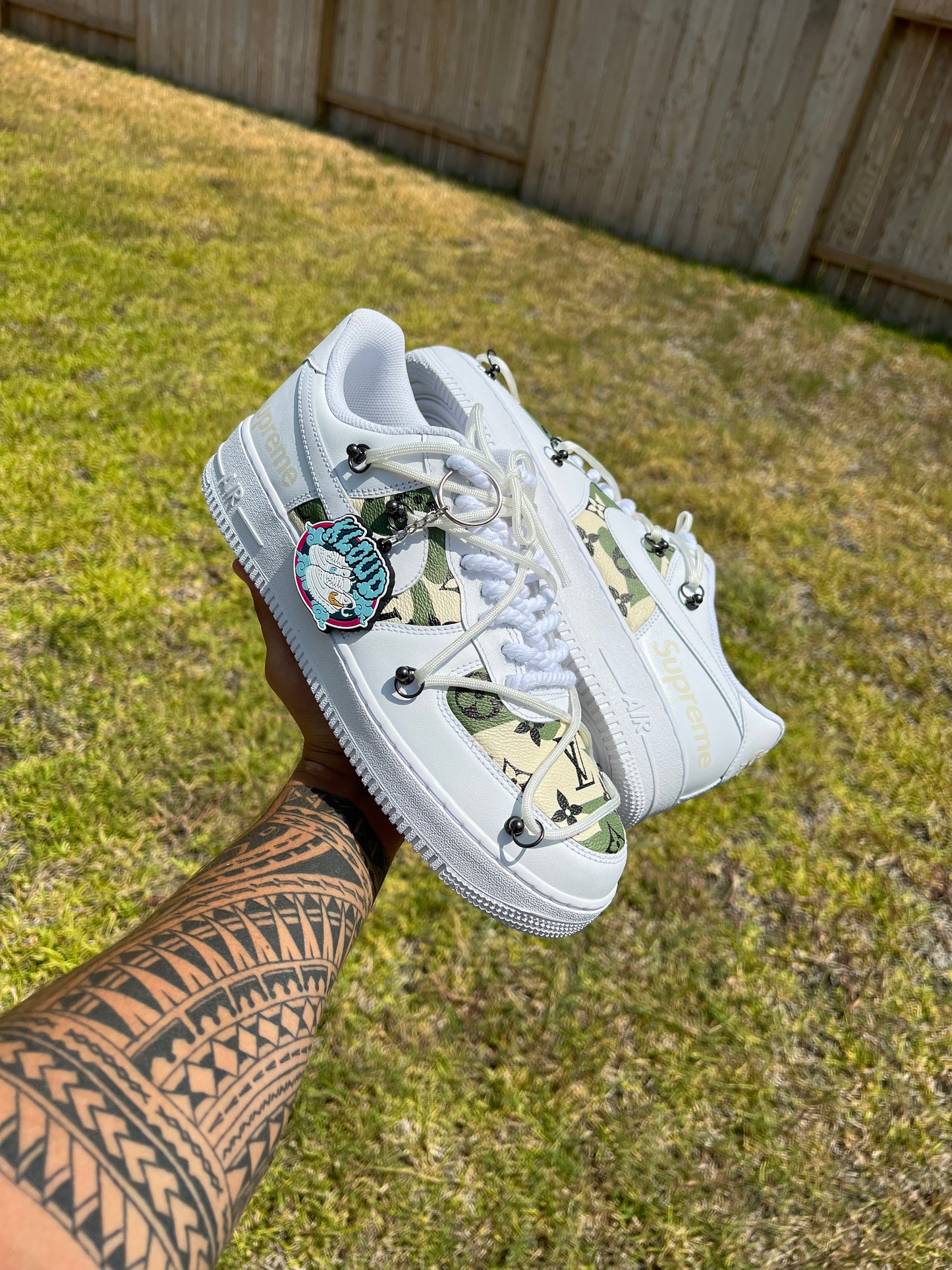 Custom White & Green Designer-Inspired β Hand-Painted Custom Sneakers | KloudCustoms