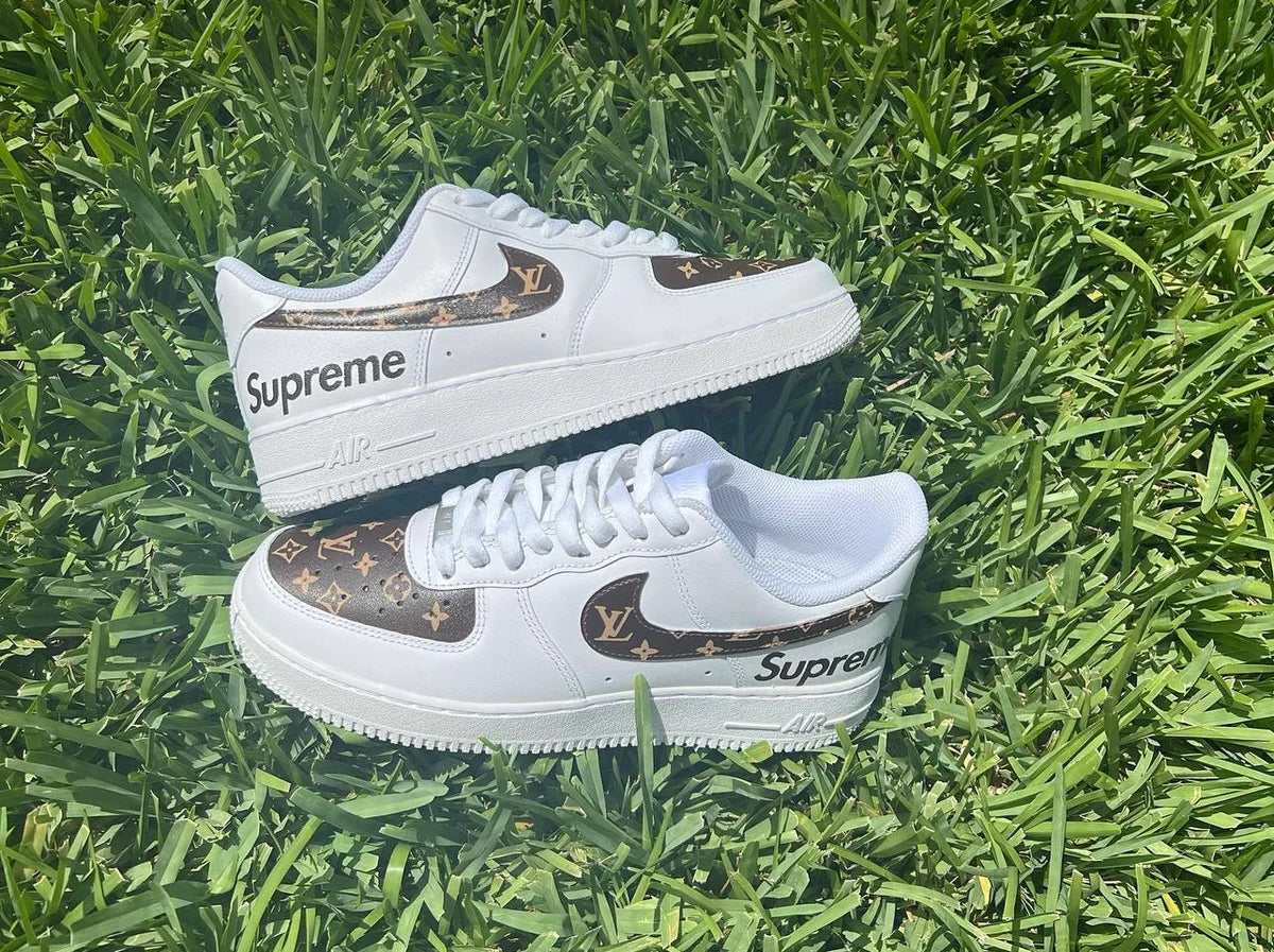 Custom Brown & Tan Monogram Canvas Sneakers – White Low-Top with Script Detail