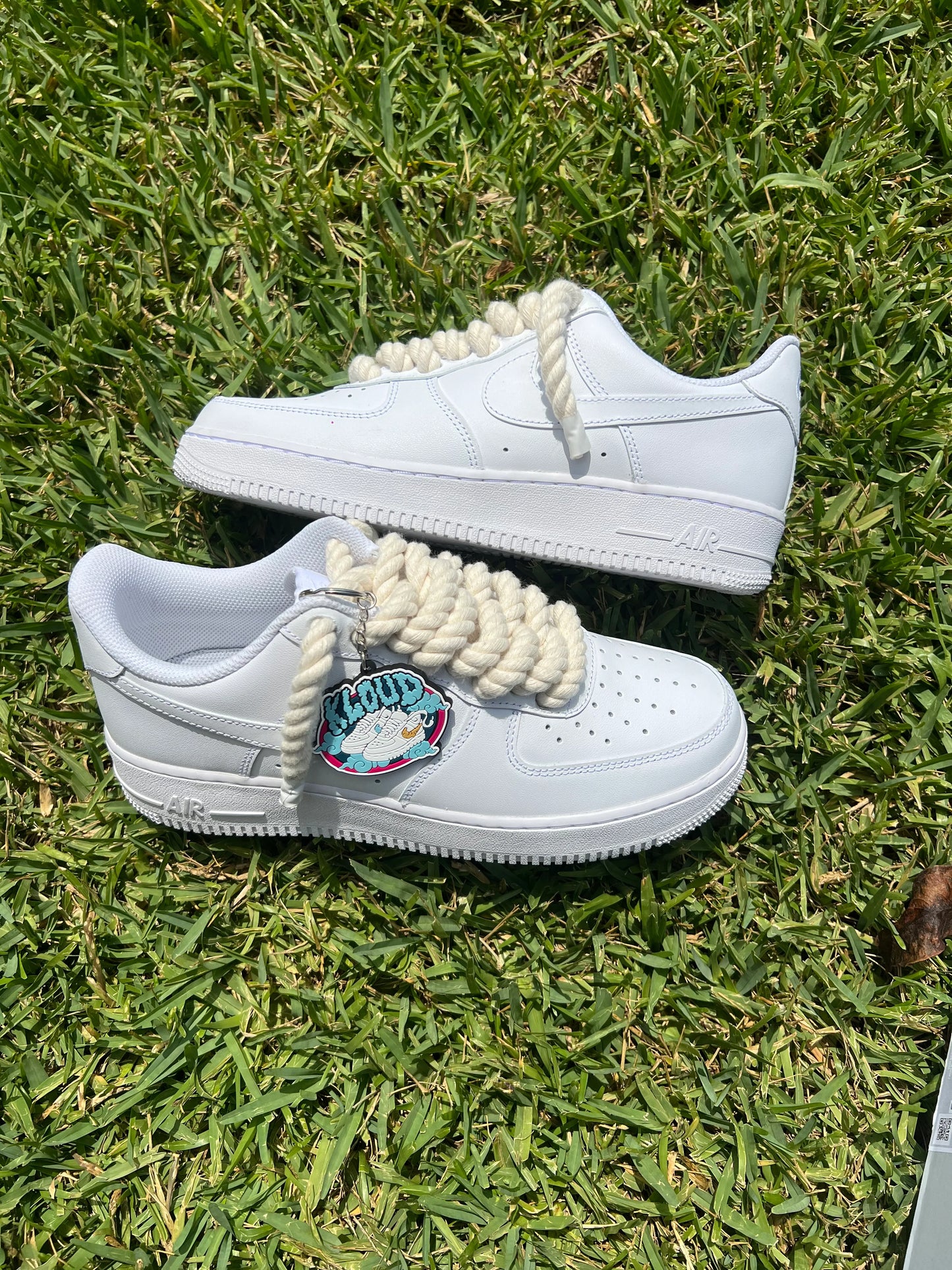 Custom All-White Low-Top Sneakers with Oversized Rope Laces