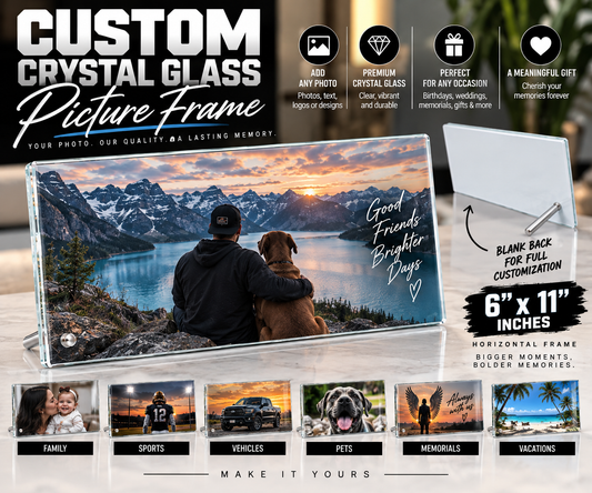 Custom Crystal Glass Picture Frame 6x11 – Personalized Photo Gift