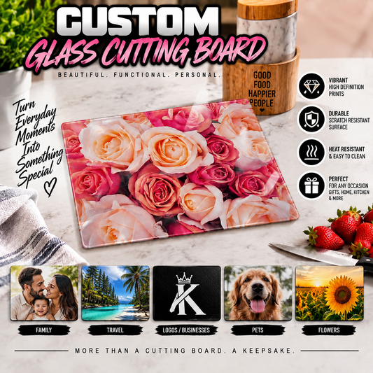Custom Glass Cutting Board – Personalized Photo Kitchen Gift for Home, Weddings & More