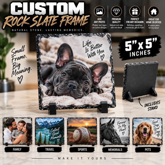 Custom Rock Slate Frame 5x5 – Personalized Natural Stone Photo Gift