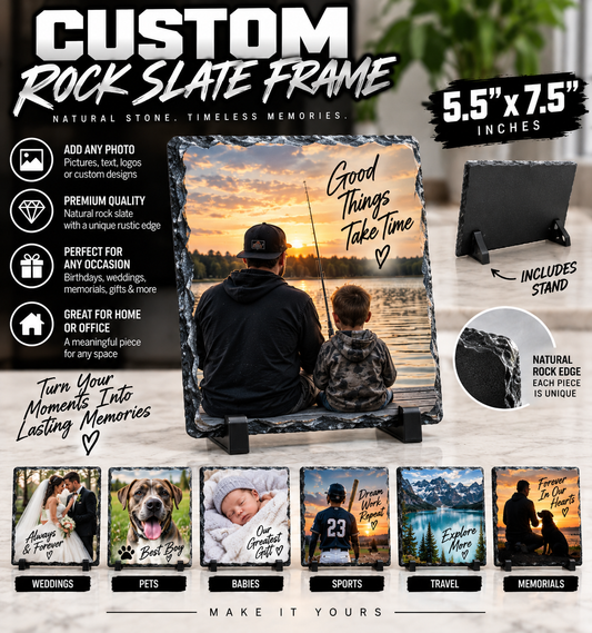 Custom Rock Slate Frame 5.5x7.5 – Personalized Natural Stone Photo Gift