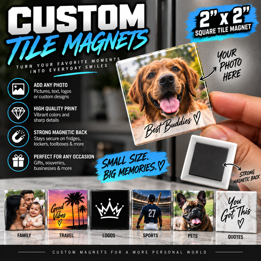 Custom Tile Magnets 2x2 – Personalized Photo Magnet for Fridge, Locker & Gifts