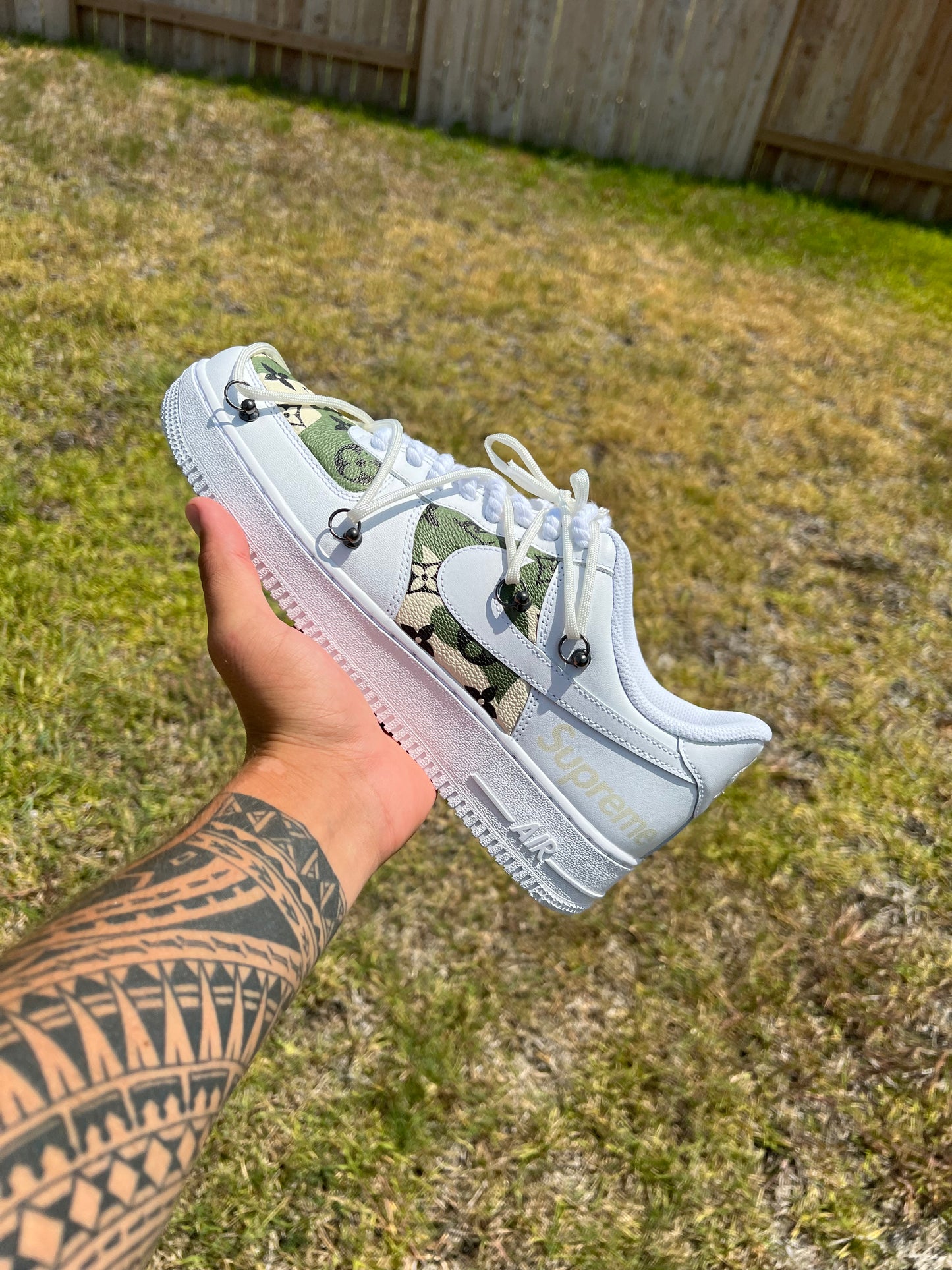 Custom White & Green Designer-Inspired – Hand-Painted Custom Sneakers | KloudCustoms