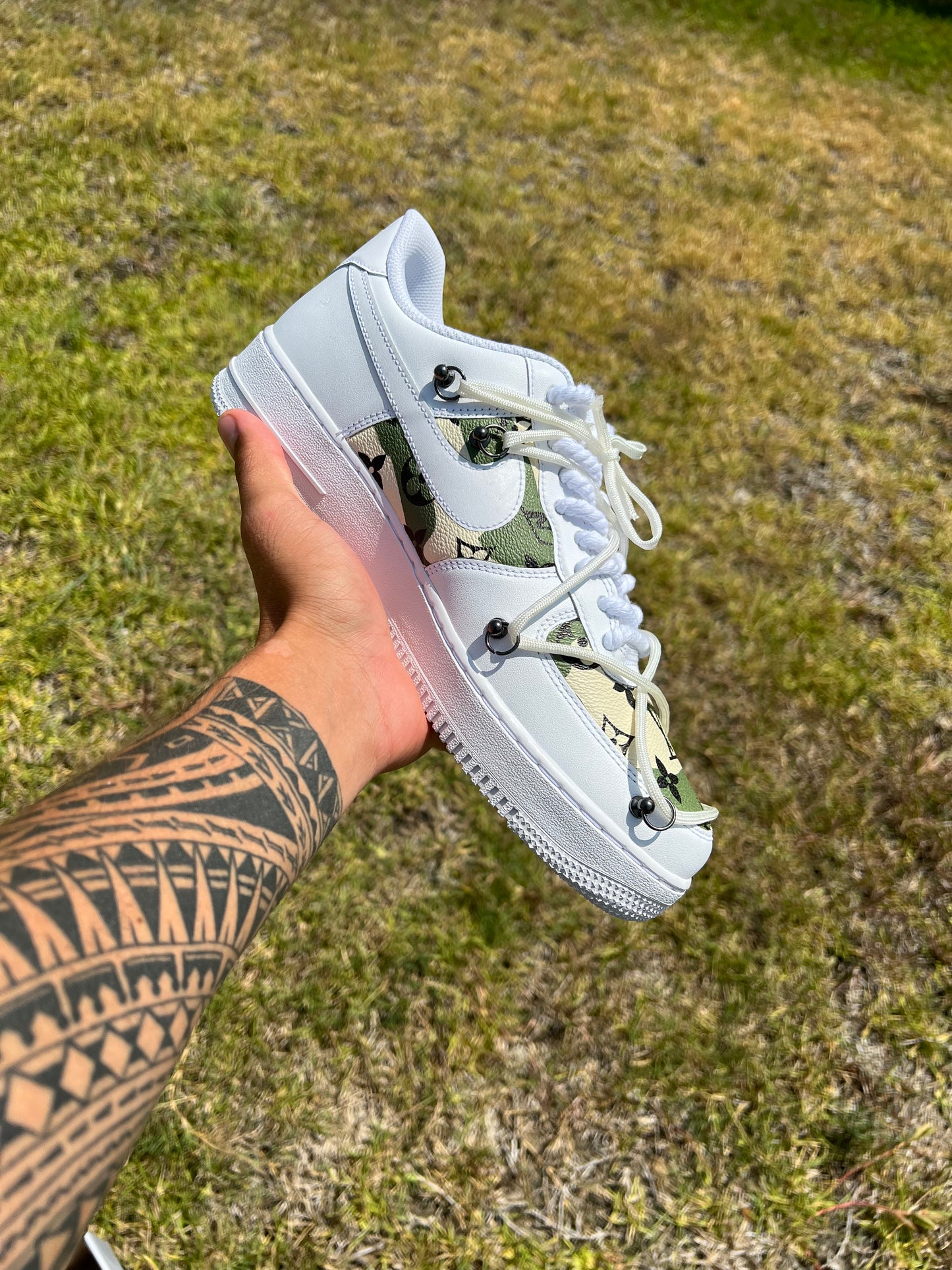 Custom White & Green Designer-Inspired – Hand-Painted Custom Sneakers | KloudCustoms