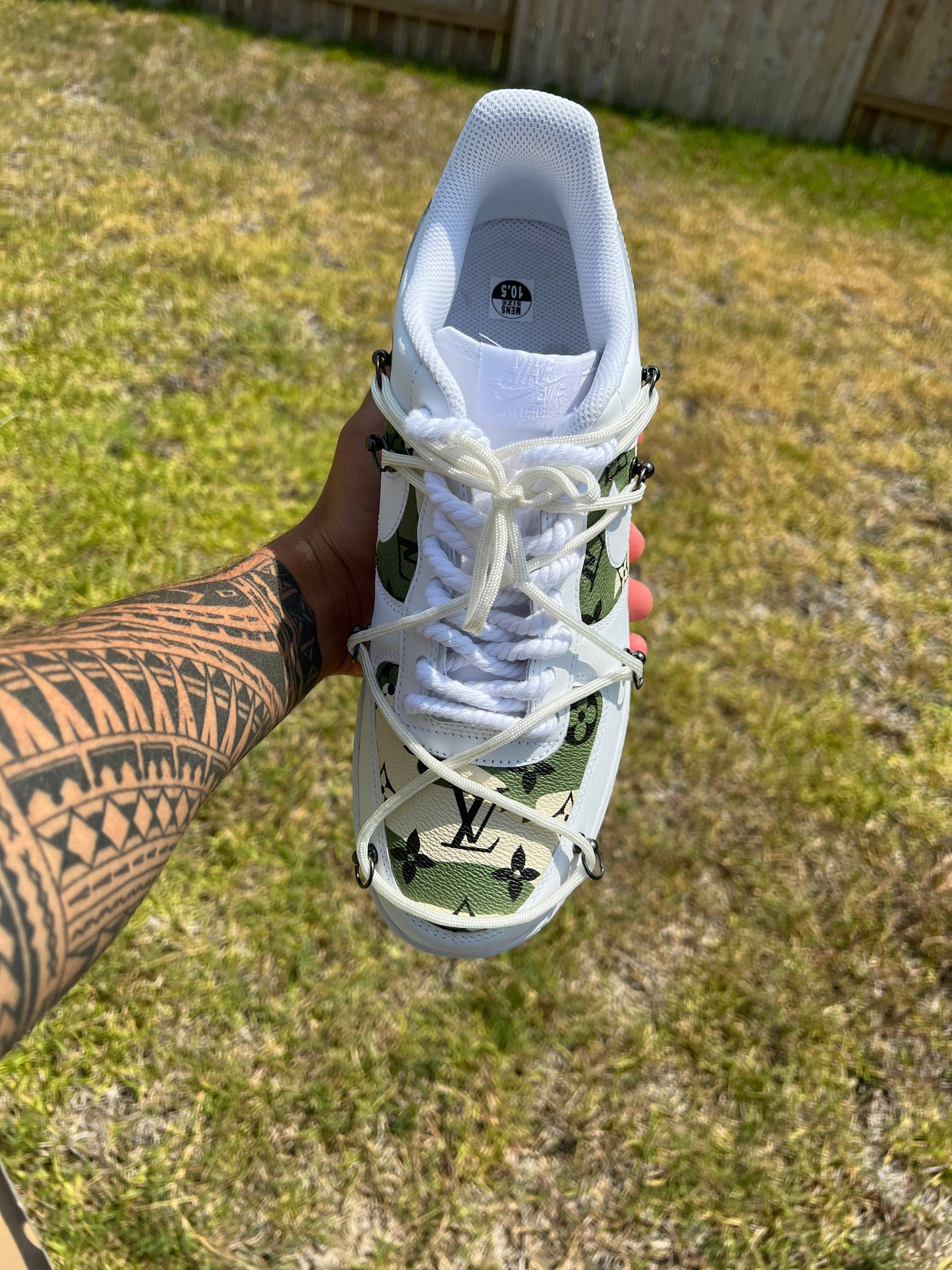 Custom White & Green Designer-Inspired – Hand-Painted Custom Sneakers | KloudCustoms