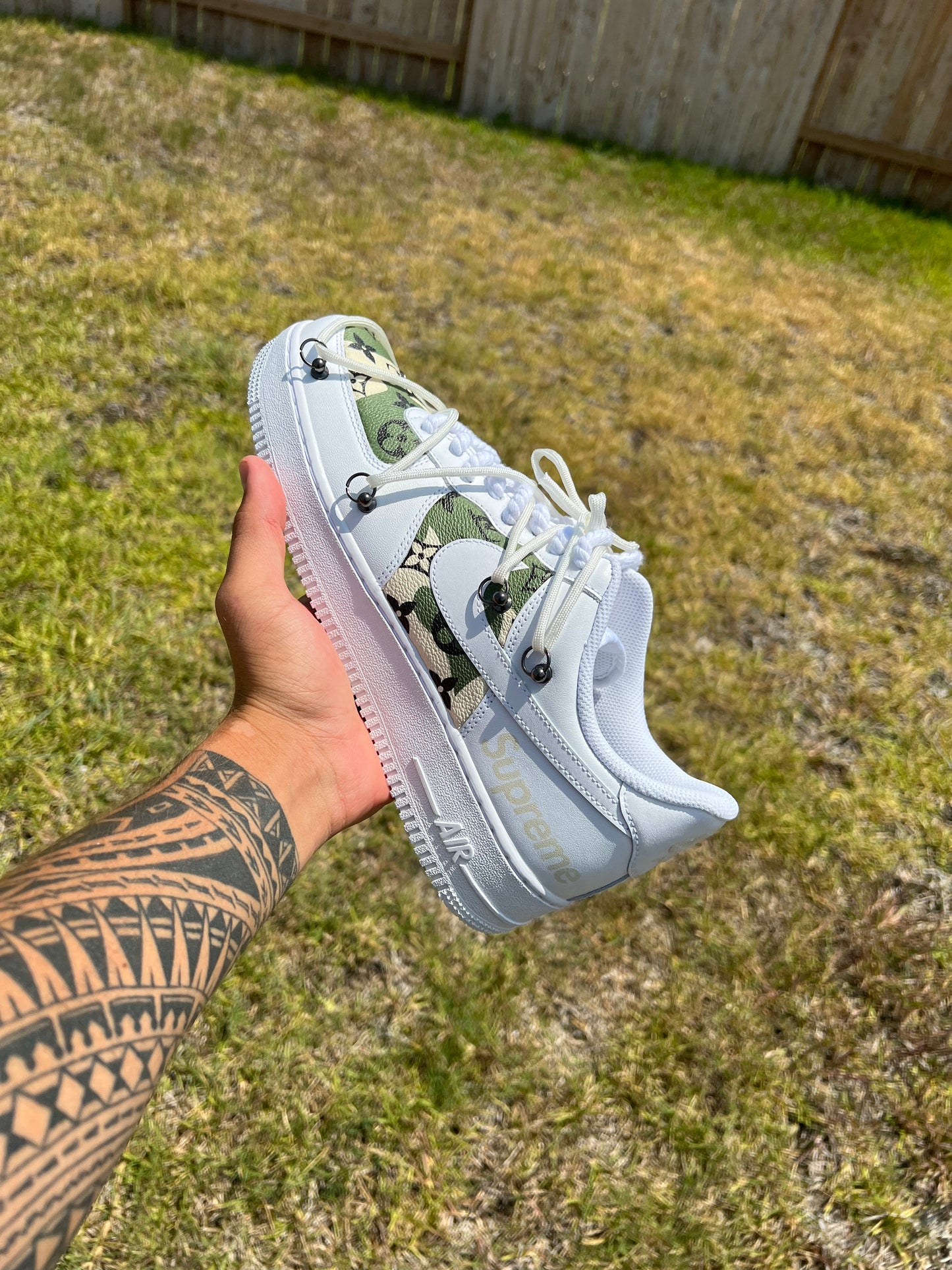 Custom White & Green Designer-Inspired – Hand-Painted Custom Sneakers | KloudCustoms