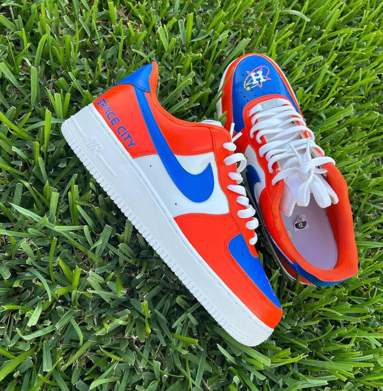H-Town Custom Orange, Blue & White Low-Top Sneakers