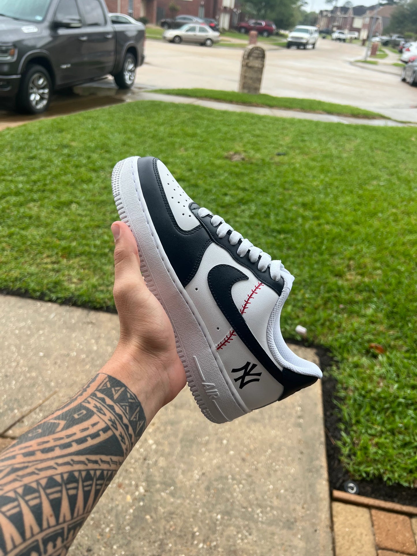 Custom Black & White Baseball-Inspired Low-Top Sneakers