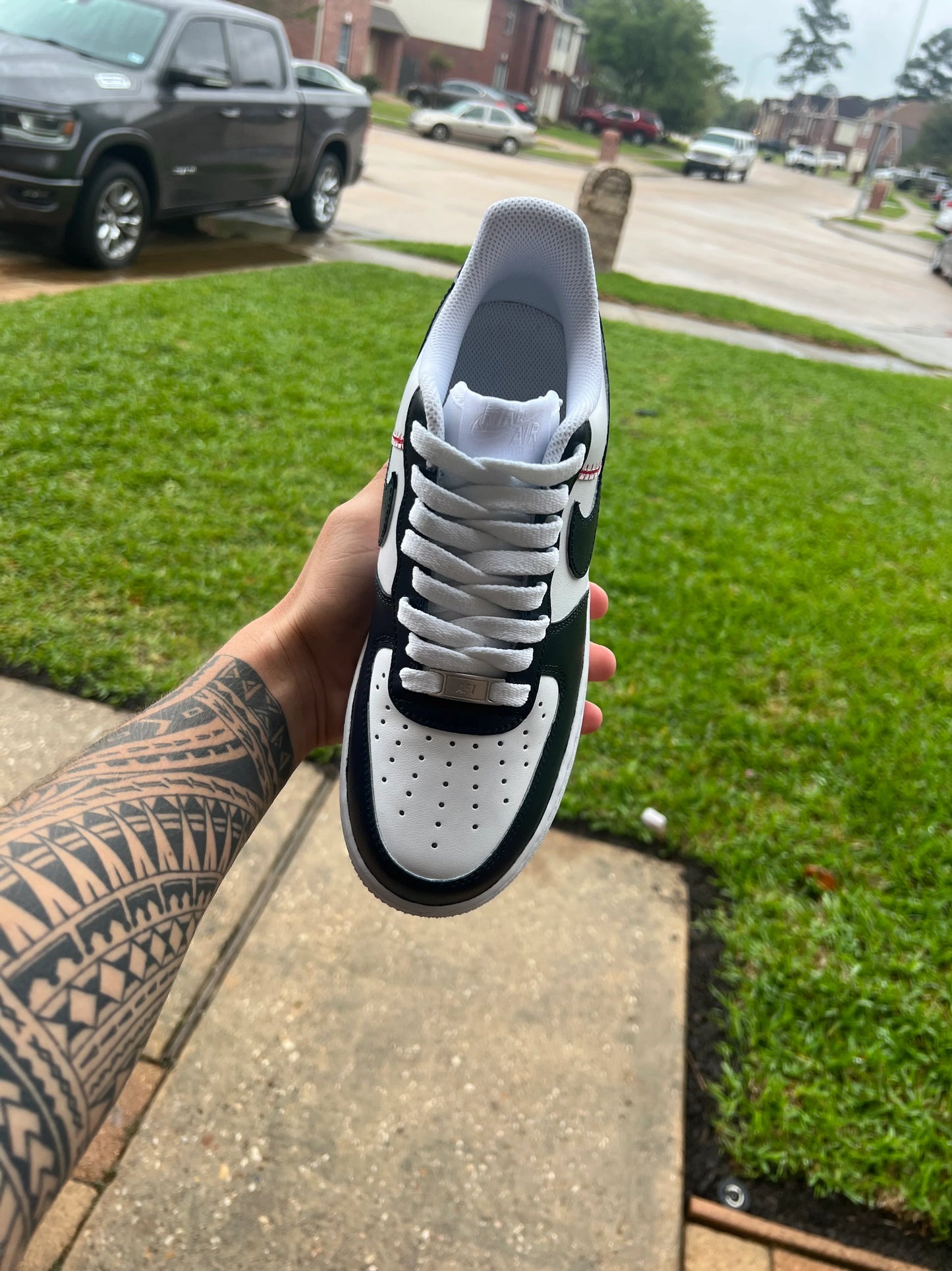 Custom Black & White Baseball-Inspired Low-Top Sneakers