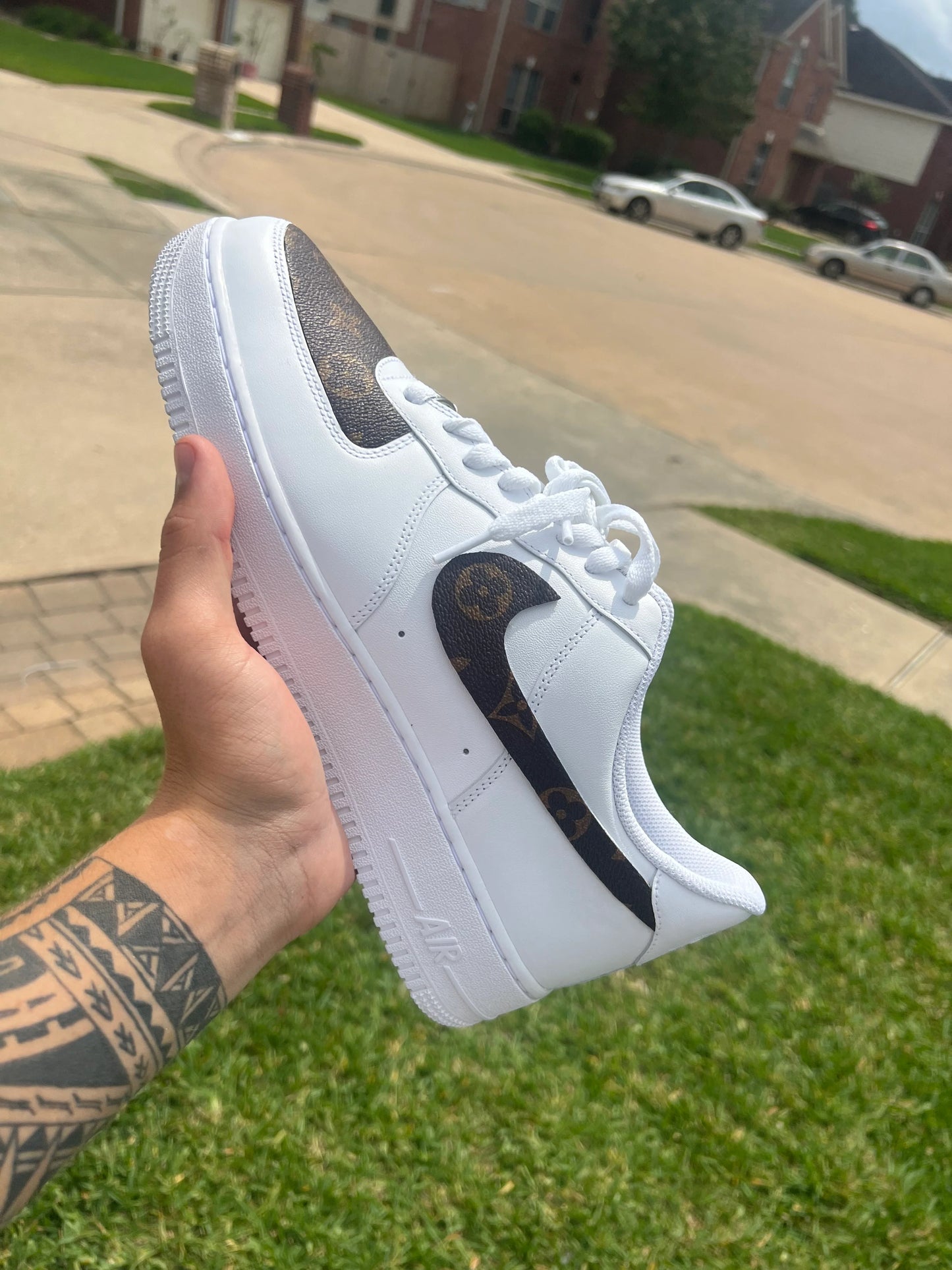 Custom White & Brown Pattern Low-Top Sneakers