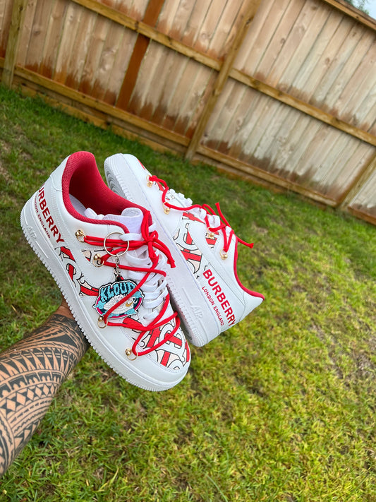 Custom White & Red Monogram Pattern Low-Top Sneakers